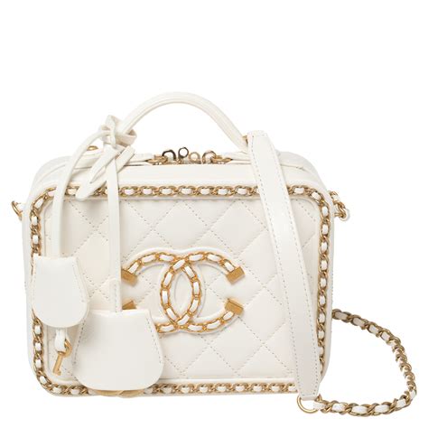 white chanel vanity|Chanel vanity case with chain.